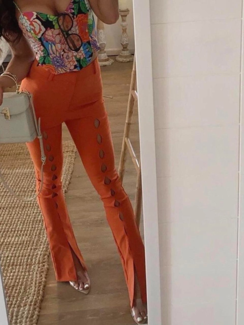 Zara Orange Cutout Skinny Flare Pants